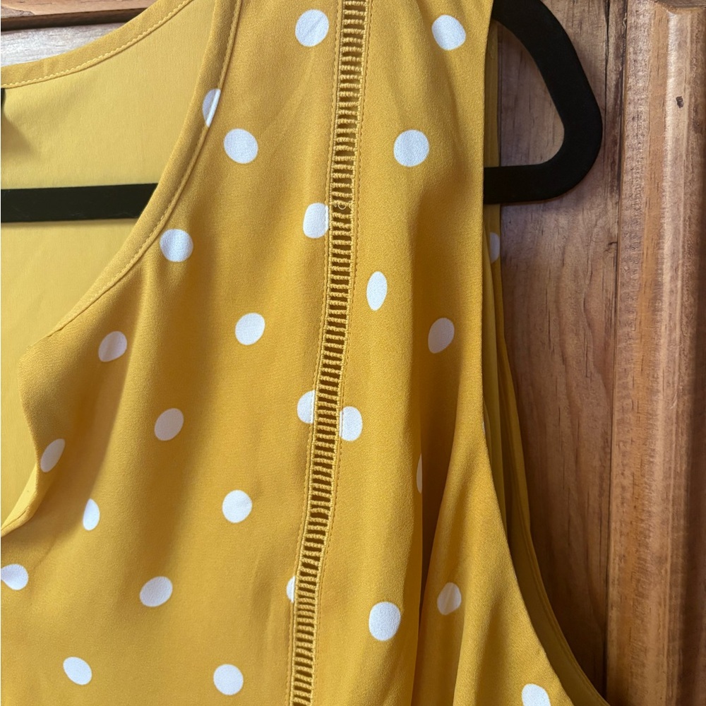 Lane Bryant Mustard Yellow Top with White Polka Dots Women's Size 26 Babydoll - Picture 7 of 9